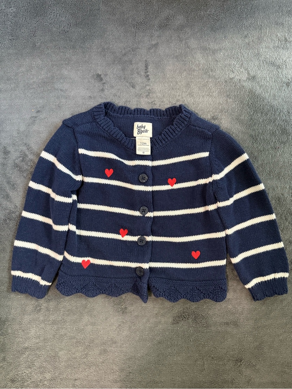 OshKosh B'gosh Navy & White Striped Cardigan with Red Heart Accents